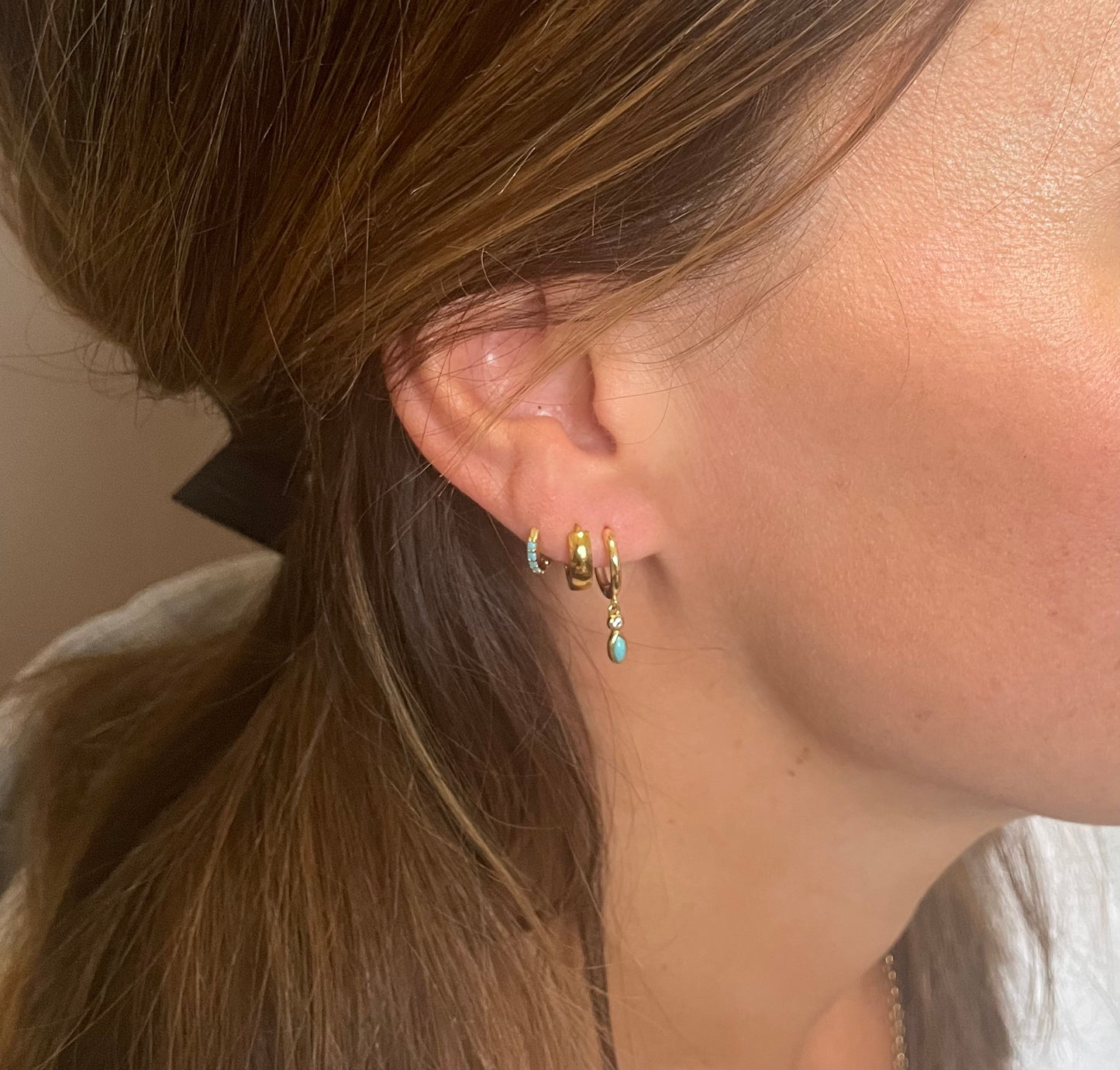 Gold Norah Huggie Drop Earrings