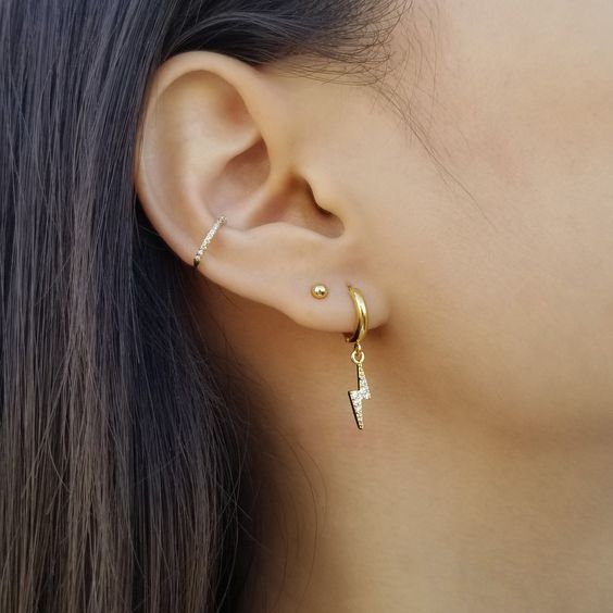Gold Pave Raye Huggie Earrings